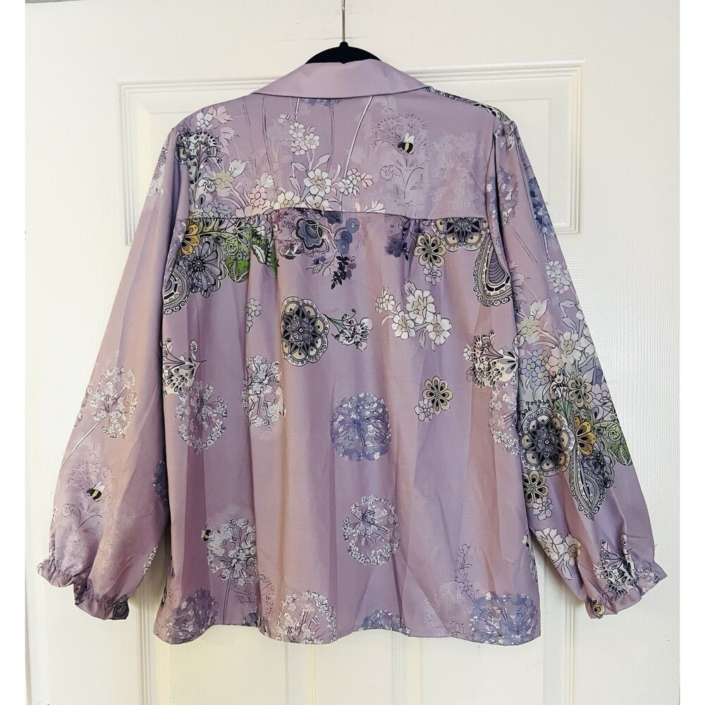 CHERRYBETTY Lavender Floral Bumble Bee Blouse XL Boho Puff Sleeve Babydoll Top - Picture 2 of 7
